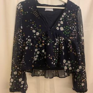 Urban Outfitters Navy Floral Sheer Long Sleeve